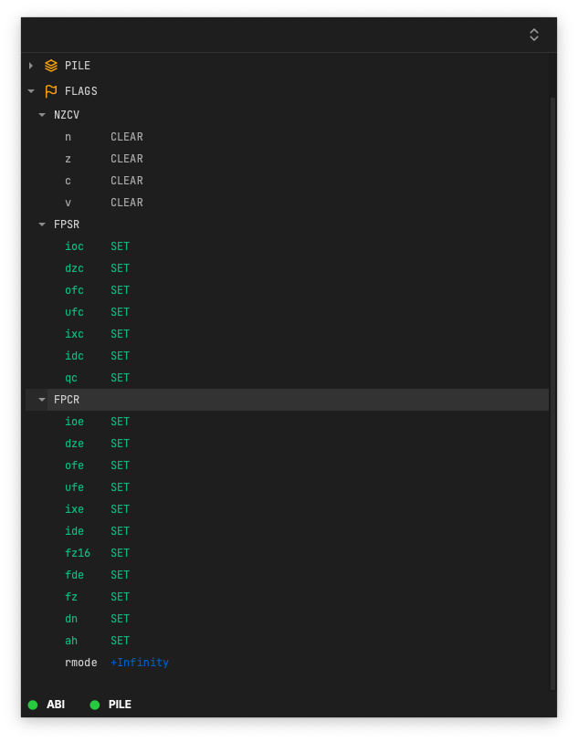 LABS351 ARM64 FPSR and FPCR floating-point state inspection